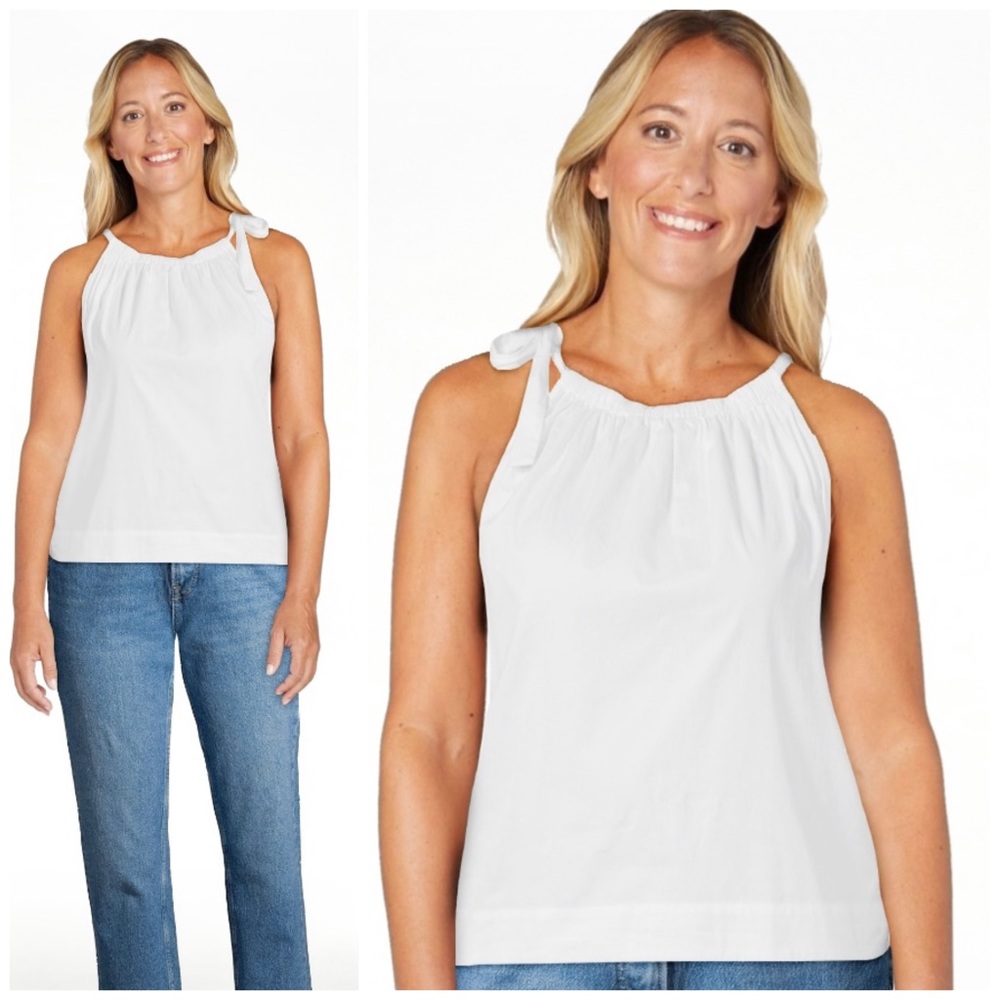 FREE ASSEMBLY Preppy White Cotton Sleeveless Tie Halter Bow Neck Tank Top - Picture 10 of 11